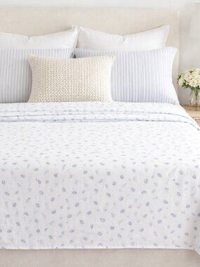 Ralph Lauren Paisley Cotton Flat Sheet Queen Blue White Coastal Bedding